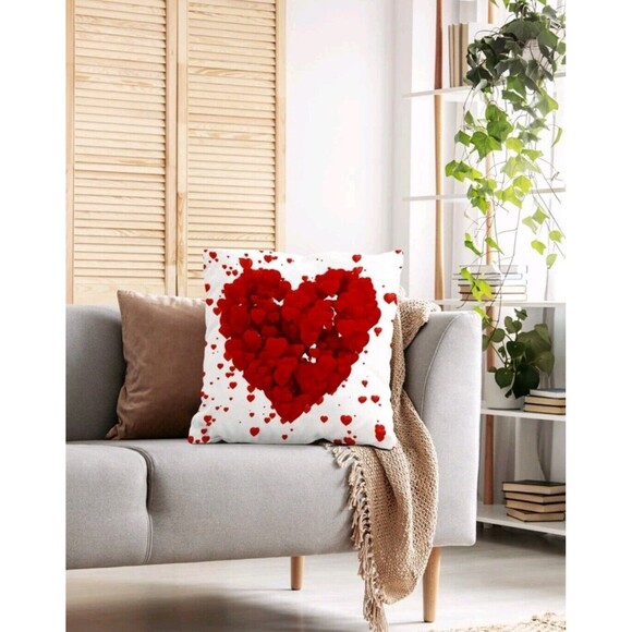 Red Valentine's Heart Print Cushion Cover Without Filler Pillowcase Set Of 3 - Picture 4 of 9